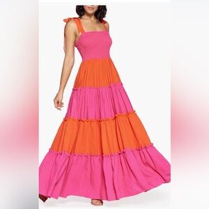Elegant Pink and Orange Maxi Dress